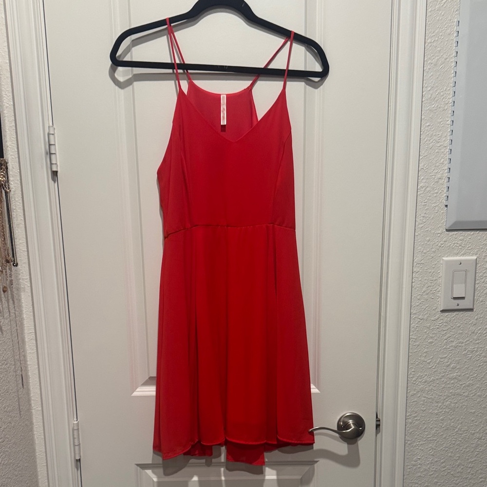 Red Spaghetti Strap V-Neck Dress